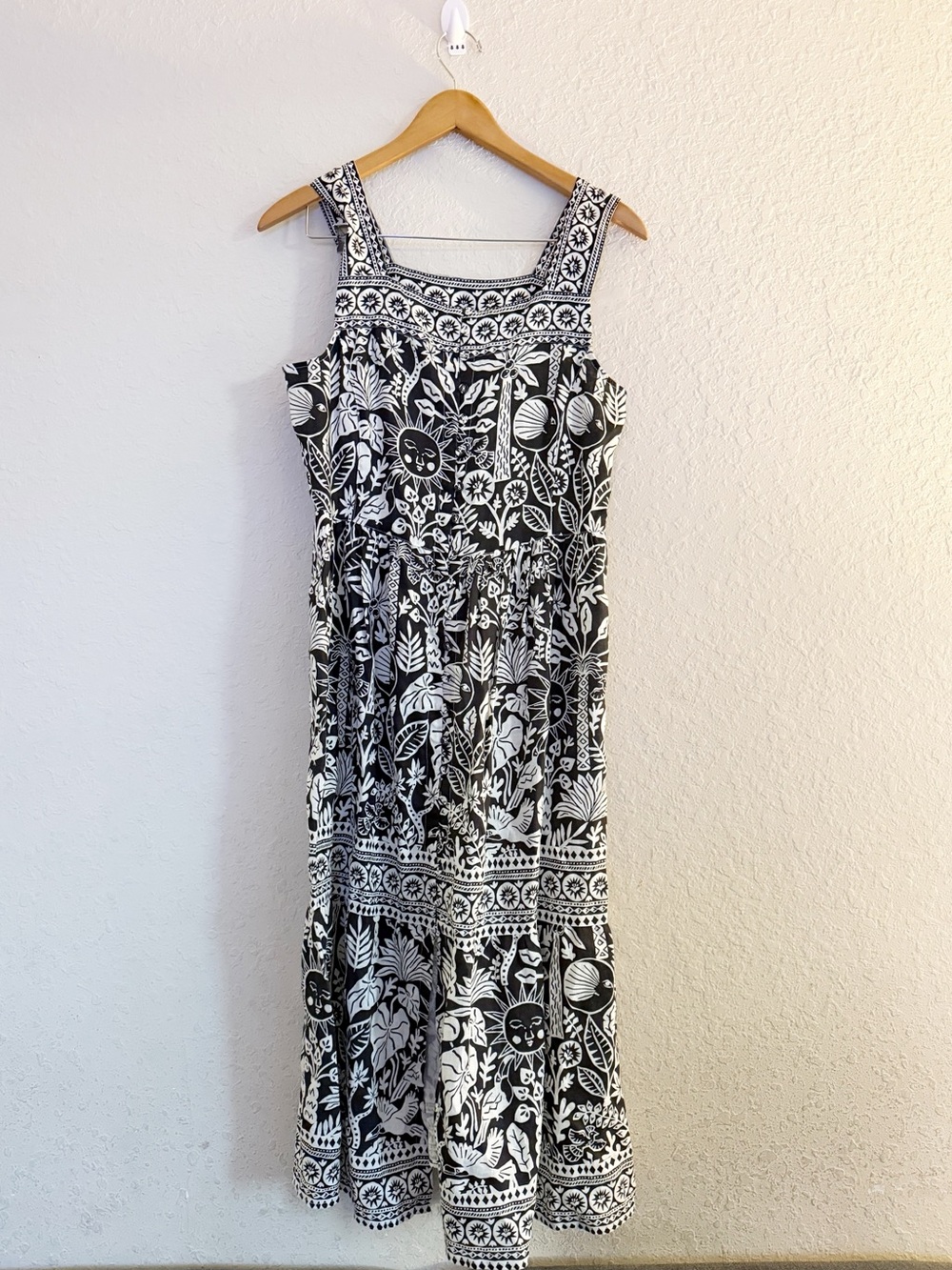 Johnny Was Workshop Luciana Black White Linen Botanical Maxi Dress S